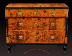 Russia, probably Karelia or St. Petersburg, circa 1800-1810, Empire period. Rare chest of drawers in practically intact condition