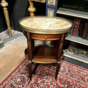 TAV351 - Tavolino ovale in mogano con piano in marmo, epoca '800