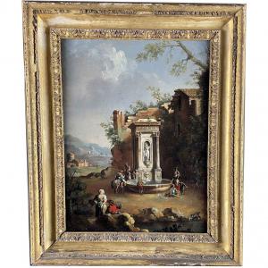 19th Century Italian Landscape with Fountain after Zeis Giuseppe