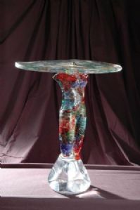 KLEINER WANDTISCH MIT POLYCHROMEM FRAUENAKT - Meisterwerk des Meisters Walter Rossi - Murano-Glaskulptur - MURANO - VENEDIG