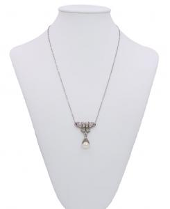 Collana in oro bianco perla e smeraldi anni '50