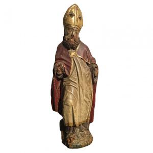 Scultura in legno dorato e policromo raffigurante vescovo