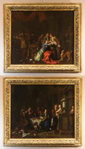Coppia di opere 'Banchetto' e 'Rissa', firmati Pieter Angillis (1685 - 1734)