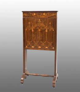 Secretária antiga Carlos X Francesa em madeira exótica preciosa com incrustações de intarsio em ácer. Período século XIX.