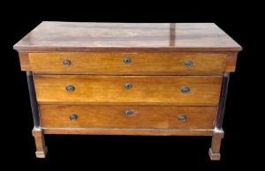 Empire period solid walnut chest of drawers with three drawers.
