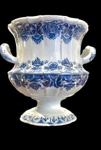 Maiolica vase with tapered body, two handles and blue monochrome decoration in the 'Rouen' style. Pasquale Antonibon, Nove di Bassano.