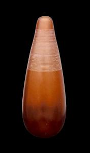 Vaso globulare in vetro ambra-arancio acidato.Alfredo Barbini.Murano.