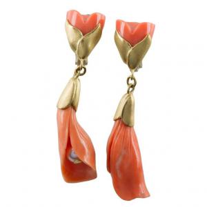 Earrings - sculpture with coral and pearl - G/101
