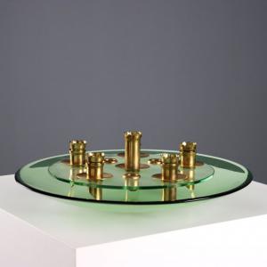 Centrotavola Vintage Stile Fontana Arte Ottone Vetro Anni 50 Originale
