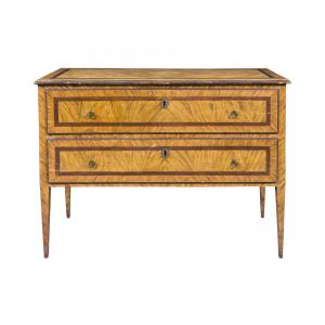 Lacquered and faux-burl wood chest of drawers. Tuscany, late 18th century.