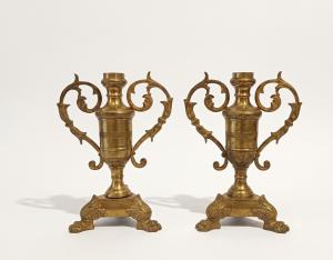 PAIR OF BRUNISHED BRASS CANDLE HOLDERS MID-19TH CENTURY