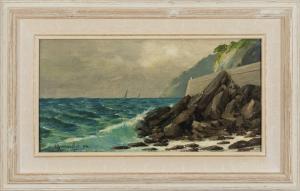Cesare Bentivoglio (Genova 1868 1952) Costa ligure, olio su tela firmato e datato 1894 in basso a destra