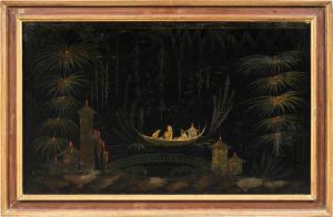 European painter in Chinese style (18th cent.) - Oriental scene with boat on a river.