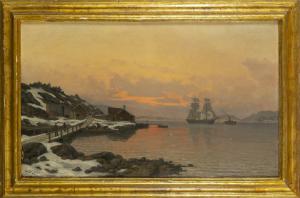 Winterlicher Sonnenuntergang über dem Meer, Öl auf Leinwand, signiert unten links und datiert ‘87