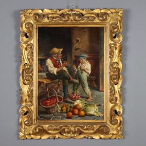 Dipinto di Adolfo Dumini - La Preparazione per il Mercato