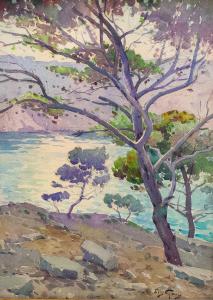 Eugenio Gays, "La Calma", acquerello su carta, Fine '800 Primi '900, Eugenio Gays, “The Calm,” watercolor on paper, Late 1800s Early 1900s