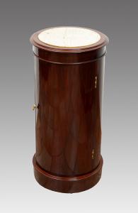 Antique Empire mahogany cylinder bedside table with white marble top. France, 19th century.