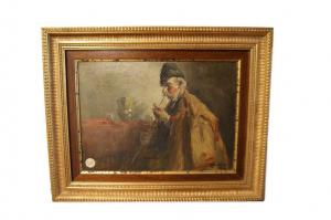 Oil on cardboard "Man with pipe" by Andor G. Horvath (1876-1966)