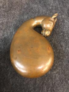 Copper box (gunpowder holder?) with horse head.