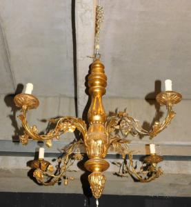lamp163 - Vergoldeter Holzkronleuchter, frühes 20. Jahrhundert, ca. B 80 x H 65 cm