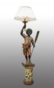 Antique polychrome wooden sculpture/lamp depicting a Venetian Moor. Early 20th century period.