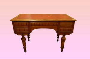 Particolarissima Scrivania del 1800 stile Luigi XVI austriaca in noce con piano in pelle 