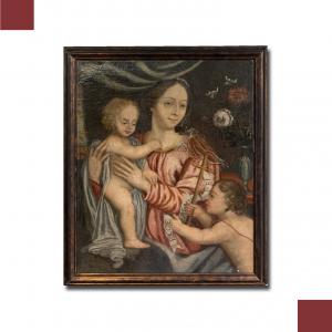 GEMÄLDE MADONNA MIT KIND UND HEILIGEM JOHANNES, 18. JAHRHUNDERT