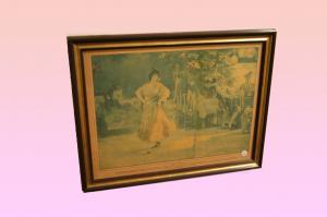 1800s Andalusian Spanish color print depicting figures
