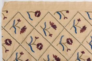 Ivory fabric with lilac flower embroidery - T/197 -