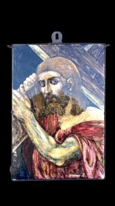 Formella in maiolica raffigurante Cristo con Croce.Zulimo Aretini.Monte San Savino.