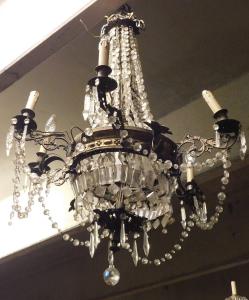 lamp192 - Bronzelüster mit Kristallen, 19. Jahrhundert, cm B 70 x H 95