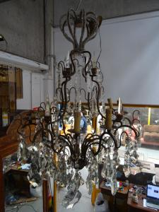 Lampadario in ferro con cristalli primi 1900 Napoleone III Piemonte