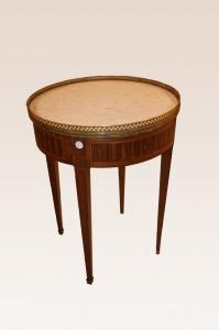 Tavolino circolare francese del 1800 stile Luigi XVI con piano marmo bianco
