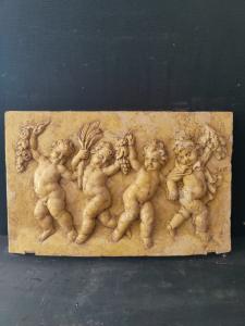 Altorilievo - Sovrapporta "Allegoria delle 4 stagioni" - 64 x 40 cm - Marmo giallo reale
