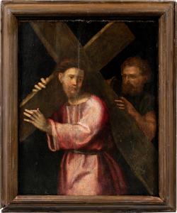 Cerchia di Domenico Ubaldini detto il Puligo (Firenze 1492 - 1527) - Gesù e il Cireneo.