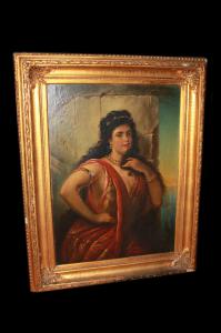 Grande Olio su tela Francese del XIX secolo Raffigurante "Zingara" Ritratto