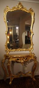 Antikes 10-teiliges Wohnzimmer aus dem 19. Jahrhundert im Stil Louis XV aus goldbeschichtetem Holz, bestehend aus Spiegel, Konsole, Sofa, Sesseln, Stühlen und Couchtisch