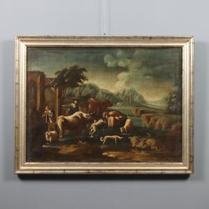 Dipinto Paesaggio con Pastori ed Armenti