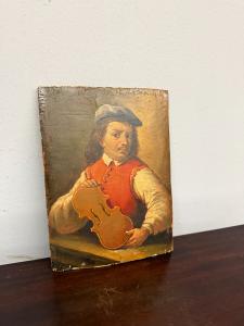 Antico dipinto con liutaio XIX sec, Cialdisi, 24x18cm