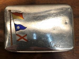 Silver cigarette case with enamel flags.