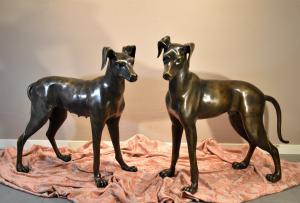 Pair of bronze greyhounds, Art Deco France 20th century