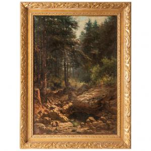 Französisches Gemälde "Bach im Wald" - O/8218
