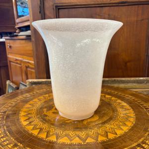 Antico grande vaso  vetro Murano anni 30 art decò, rosa Pulegoso a bollicine  . H cm 28 diametro cm 28 