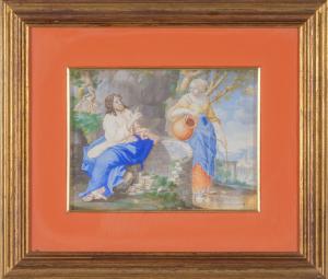 Jesus e a Samaritana no poço, têmpera sobre pergaminho