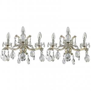 Pair of Italian Crystal Sconces Three-lights Marie Therese Style 1950s
