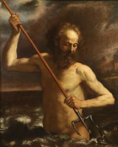 Nettuno sulle onde dell'oceano, Guercino (Cento, 1591 - Bologna, 1666) Bottega di