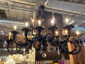 Schwarzer Murano-Glaslüster mit 14 Flammen