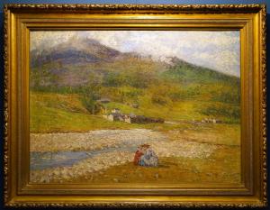Giuseppe Sacheri, olio su tela firmato in basso a destra - Primavera in Valle d'Aosta