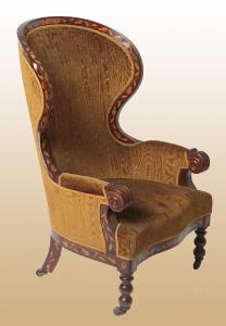 Poltrona bergère holandesa do início de 1800 em mogno com incrustações