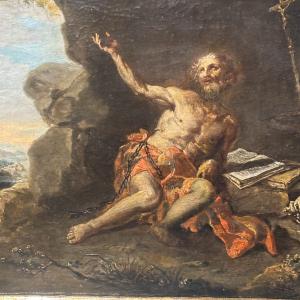 Antigo quadro, escola de Nápoles, séc. XVII, São Elias, 62 x 52 cm. "O Milagre dos Corvos" - Foto 5